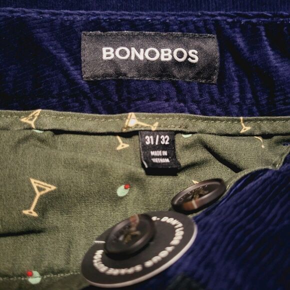 Bonobos Mens Stretch Corduroy Pants 31x32 Navy Blue Embroidered Chino New - Picture 3 of 11